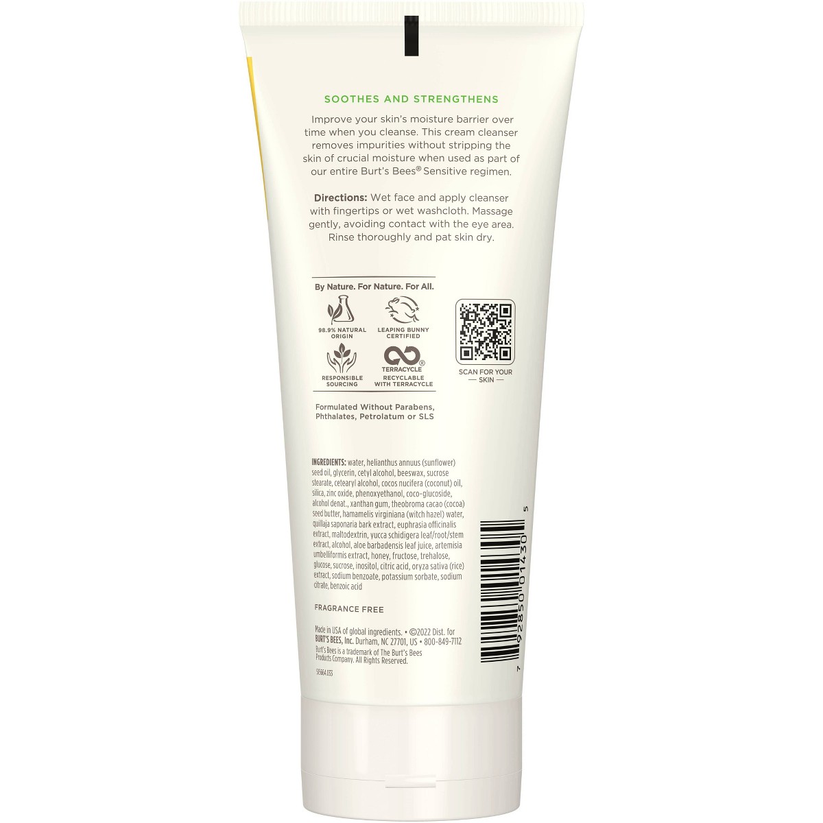 Reverso del envase Burt’s Bees Gentle Cream Cleanser Sensitive